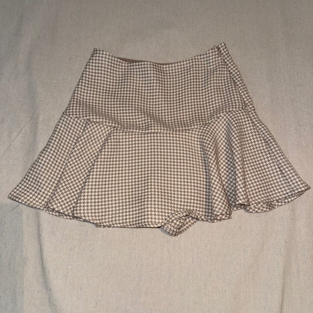 Mustard Seed Brown Houndstooth Ruffle Mini Skort Small Preppy Dark Academia